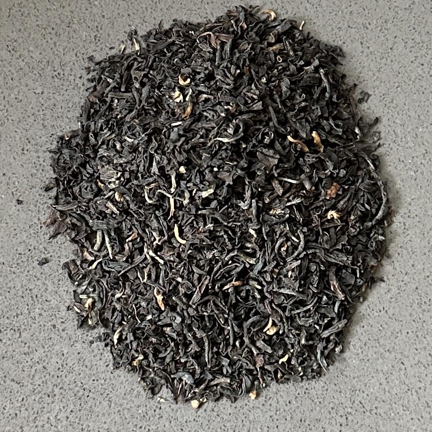 Close-up of single-origin whole leaf black tea